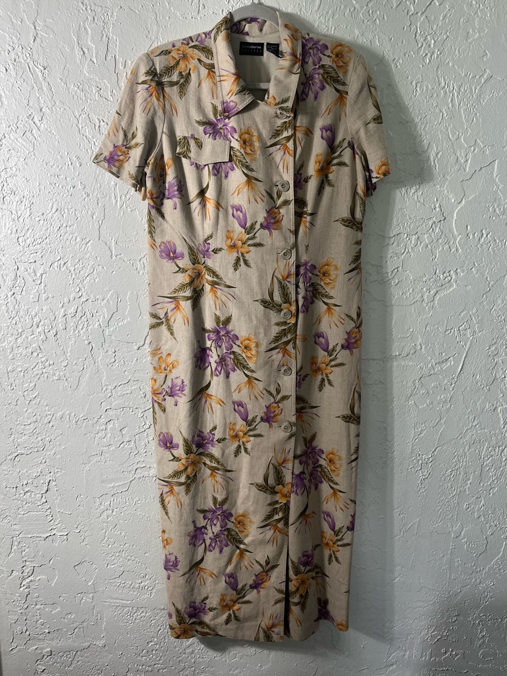 Liz Claiborne Floral Linen Blend Midi Shirt Dress Size 14